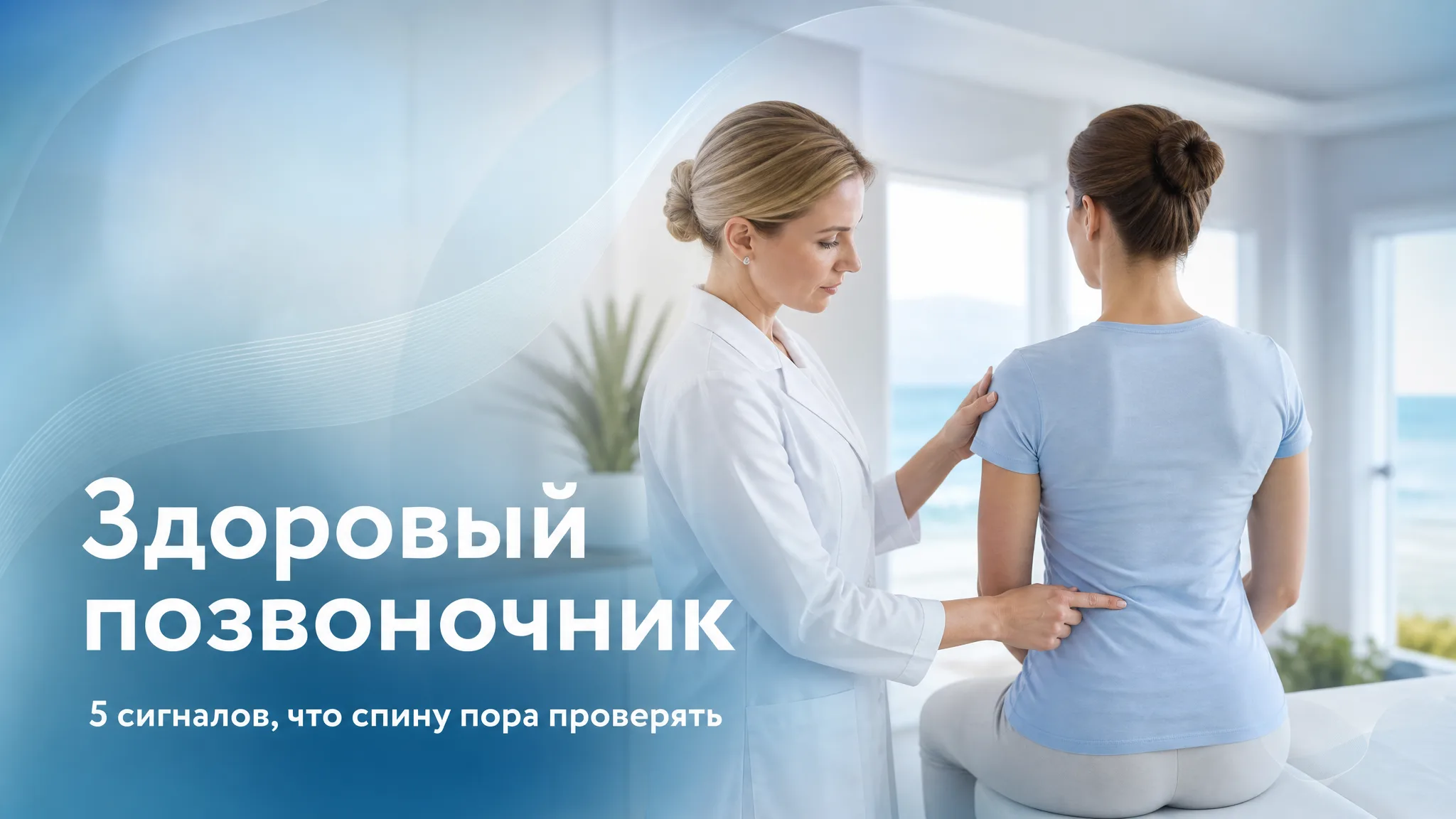 Человек держится за поясницу, демонстрируя сигналы проблем с позвоночником, на фоне логотипа санатория ДиЛУЧ