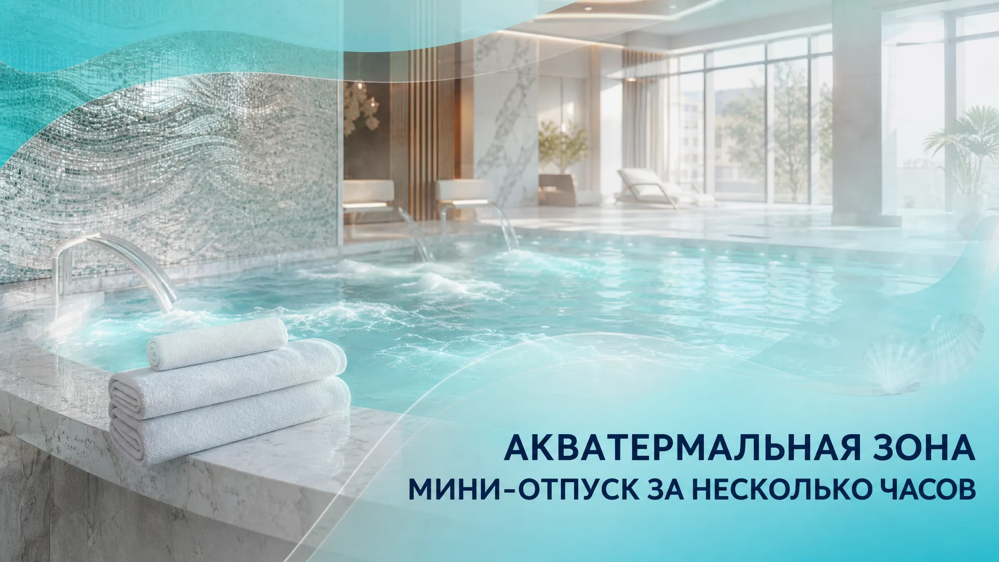 Просторная акватермальная зона с джакузи, гидромассажными форсунками и освещением в банном комплексе