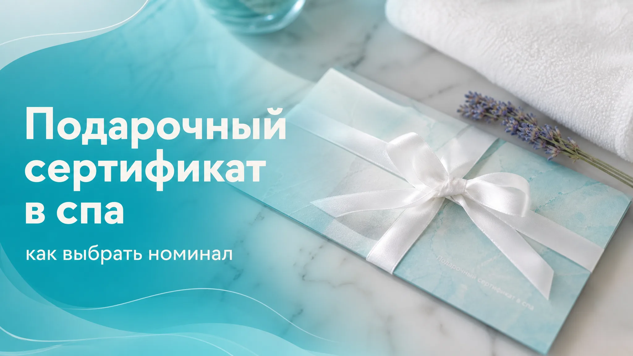 Красиво оформленный подарочный сертификат в спа-салон с конвертом, свечами и полотенцами на столе