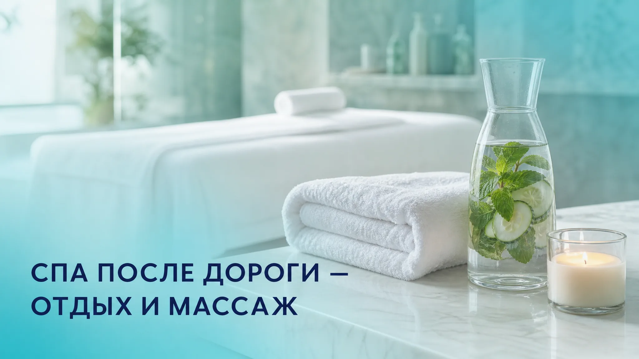 Женщина лежит на массажном столе в спа-салоне, расслабляясь после долгой дороги