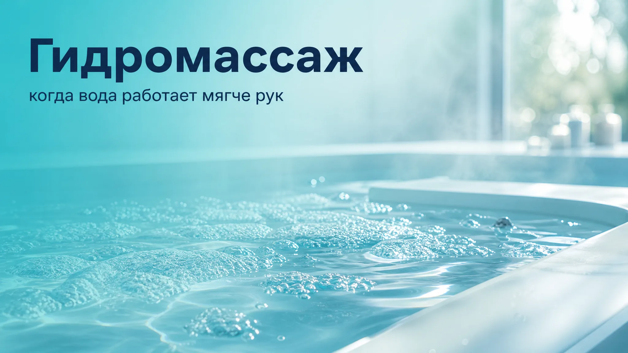 Процедура гидромассажа в ванне: струи воды мягко массируют спину пациента, создавая эффект релаксации.