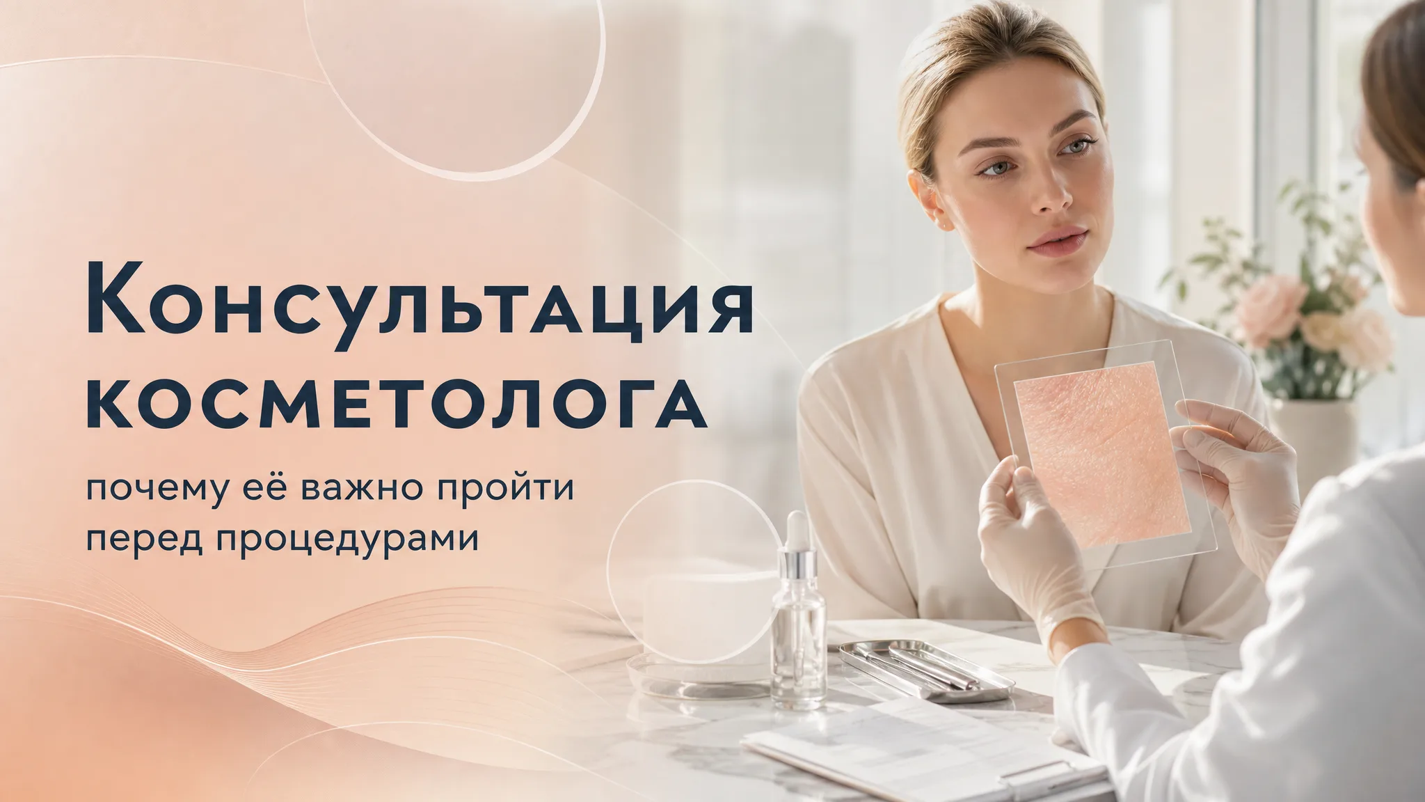 Косметолог беседует с клиентом перед назначением косметологических процедур