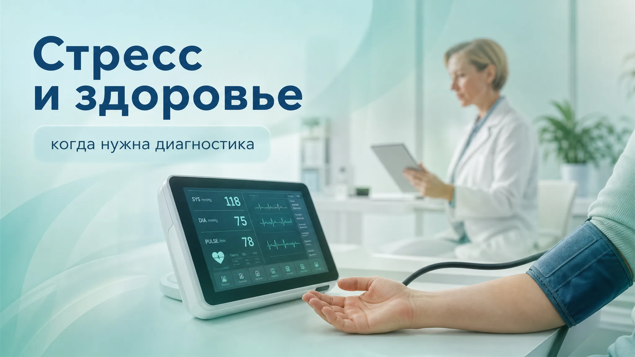 Иллюстрация влияния стресса на организм человека, символ необходимости медицинской диагностики