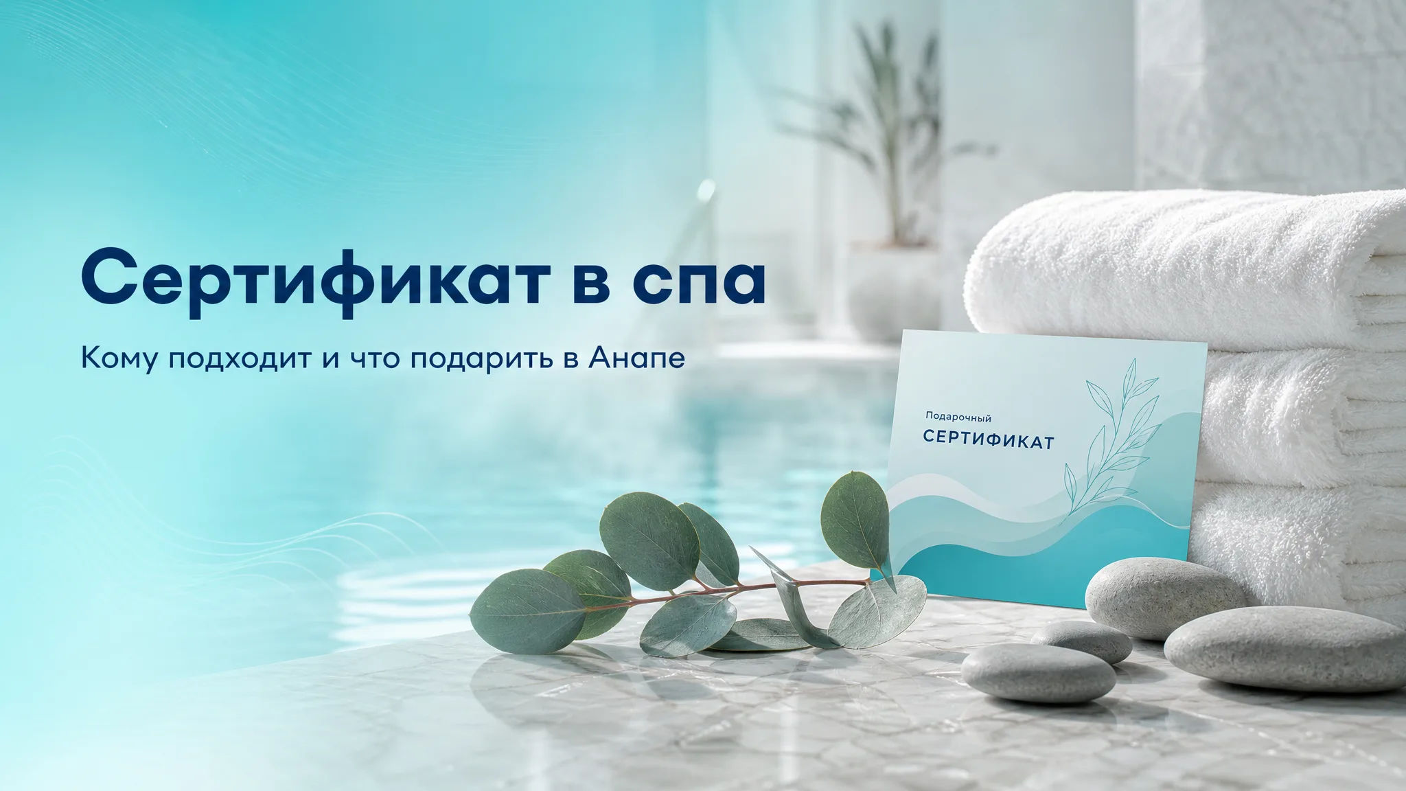 Сертификат на спа-процедуры в Анапе с изображением морского побережья и расслабляющей атмосферы